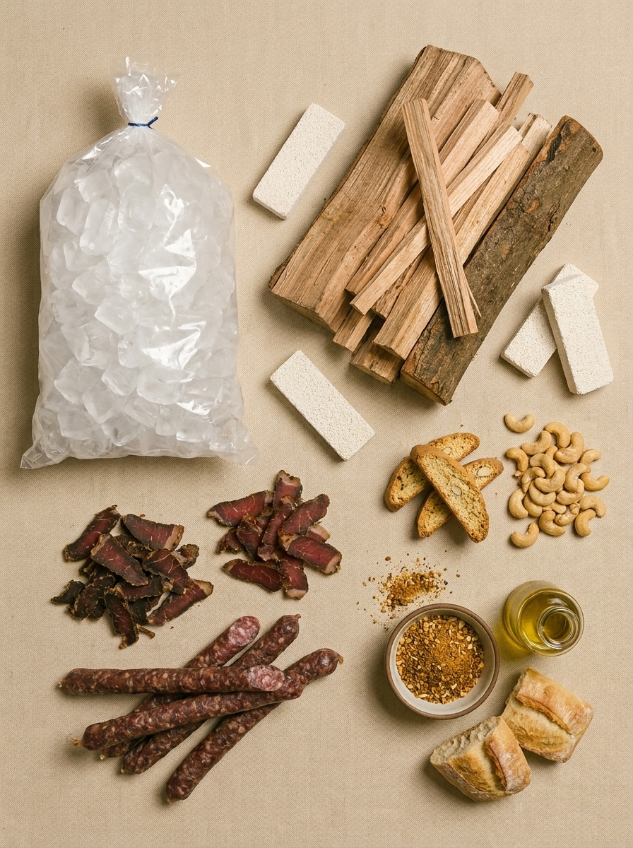The Ponta Local Table kiosk with firewood and pantry products